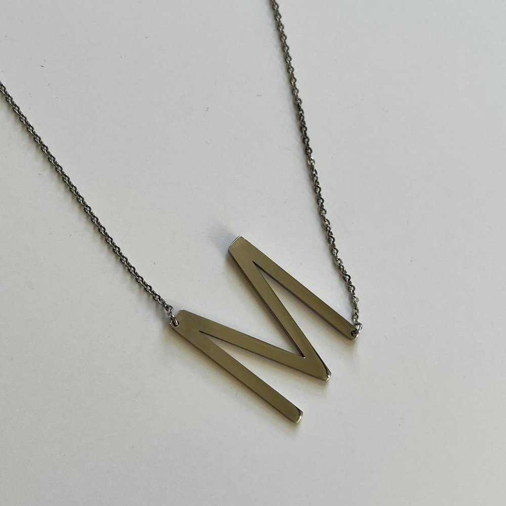 Stainless Steel Oversized Initial "M" Necklace